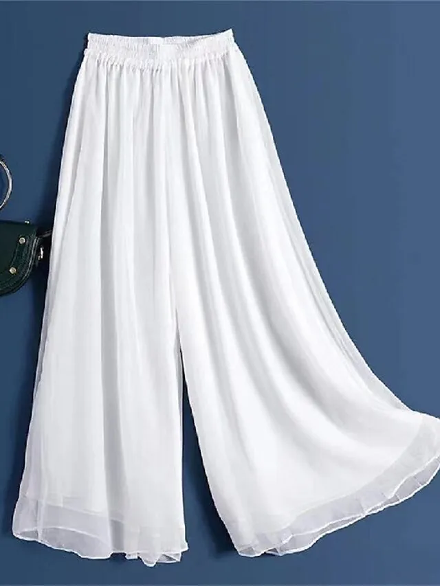 Women's Wide Leg Chinos Gauchos Pants Trousers Full Length Multi-Layer Wide Leg Baggy Micro-elastic Mid Waist Stylish Casual Daily Vacation Black White M L Summer Spring