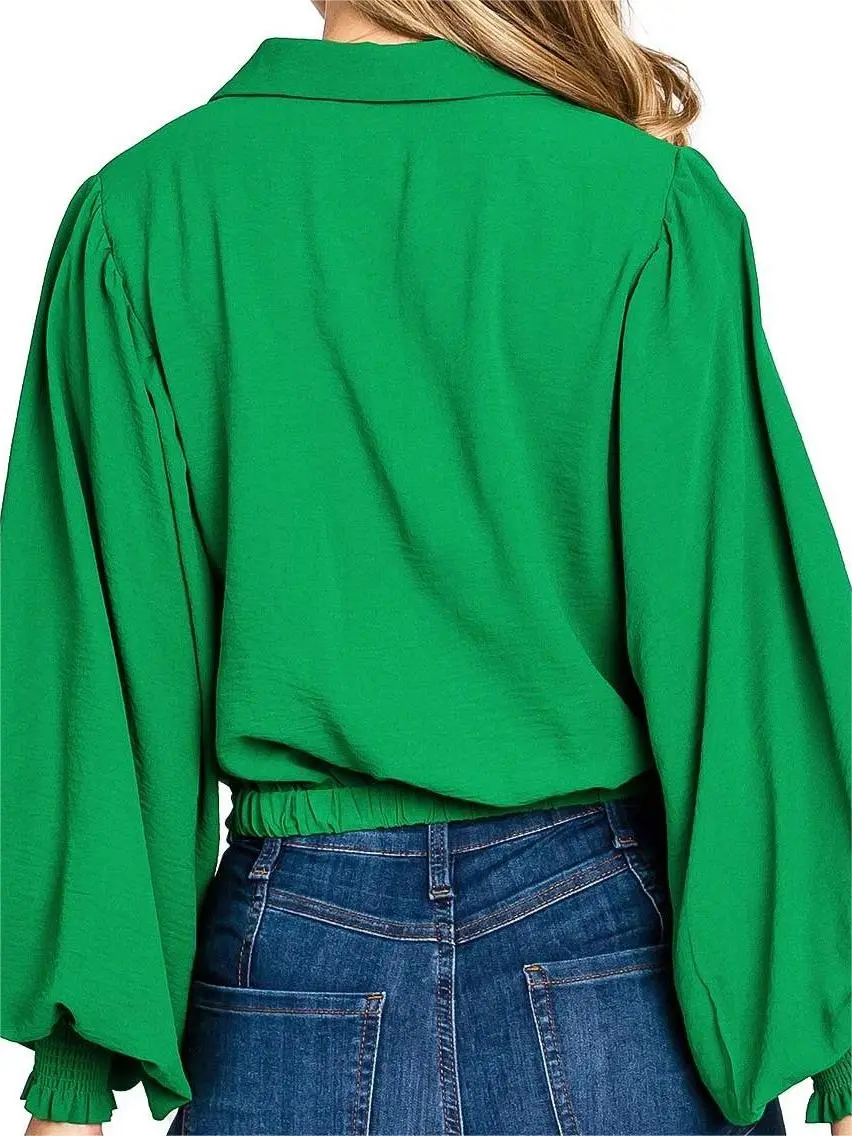 Emerald Green Puff - Sleeve Blouse