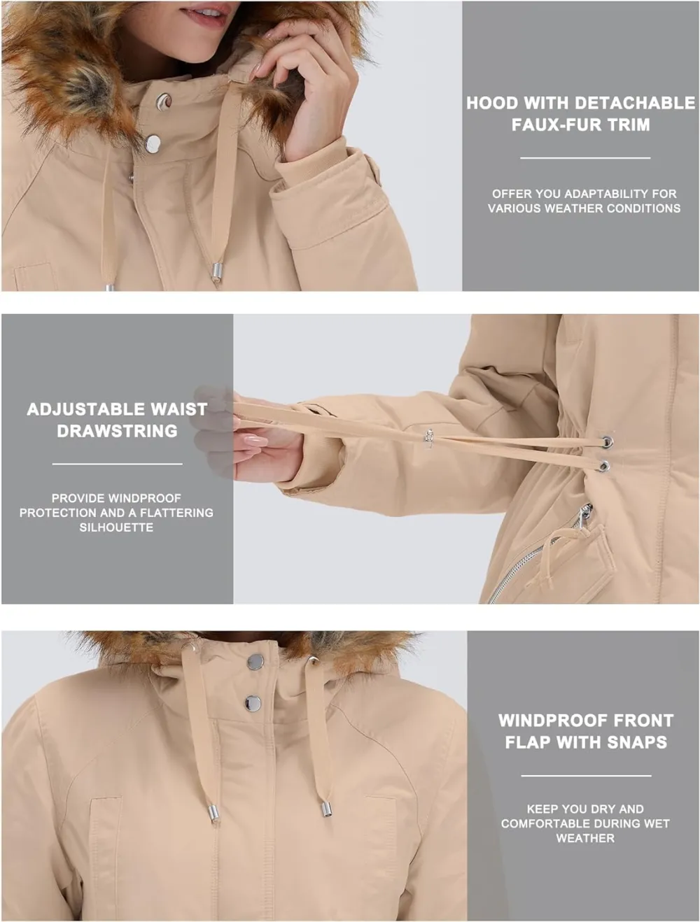Women's Winter Coats Fleece Lined Parka Jacket Hooded Long Winter Warm Parka Coat with Pockets