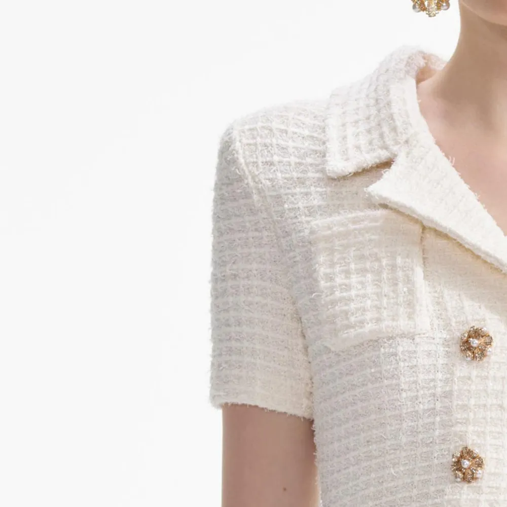 Cream Textured Knit Midi Dress