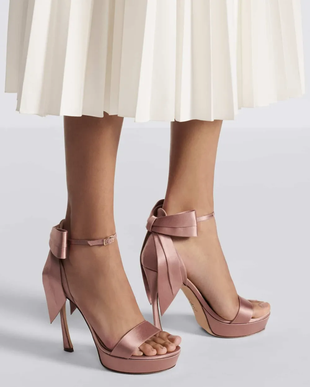 Bow Ankle Strap Sandals in Champagne
