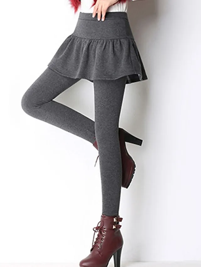 Women‘s Fleece Lined Skort Skirt and Leggings Warm Full Length Fashion Streetwear Street Daily Ash Black S M Fall Winter