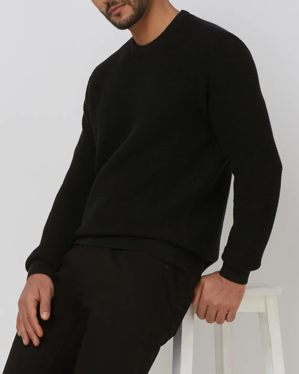 Comfortable Soft Daily Slim Black Cotton Sweater