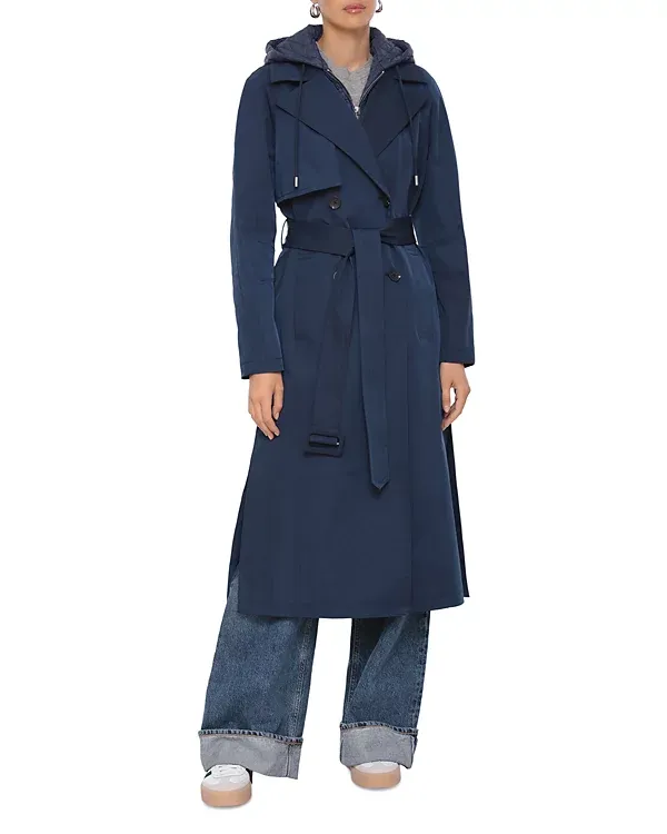 Navy Long Sleeves Trench Coat