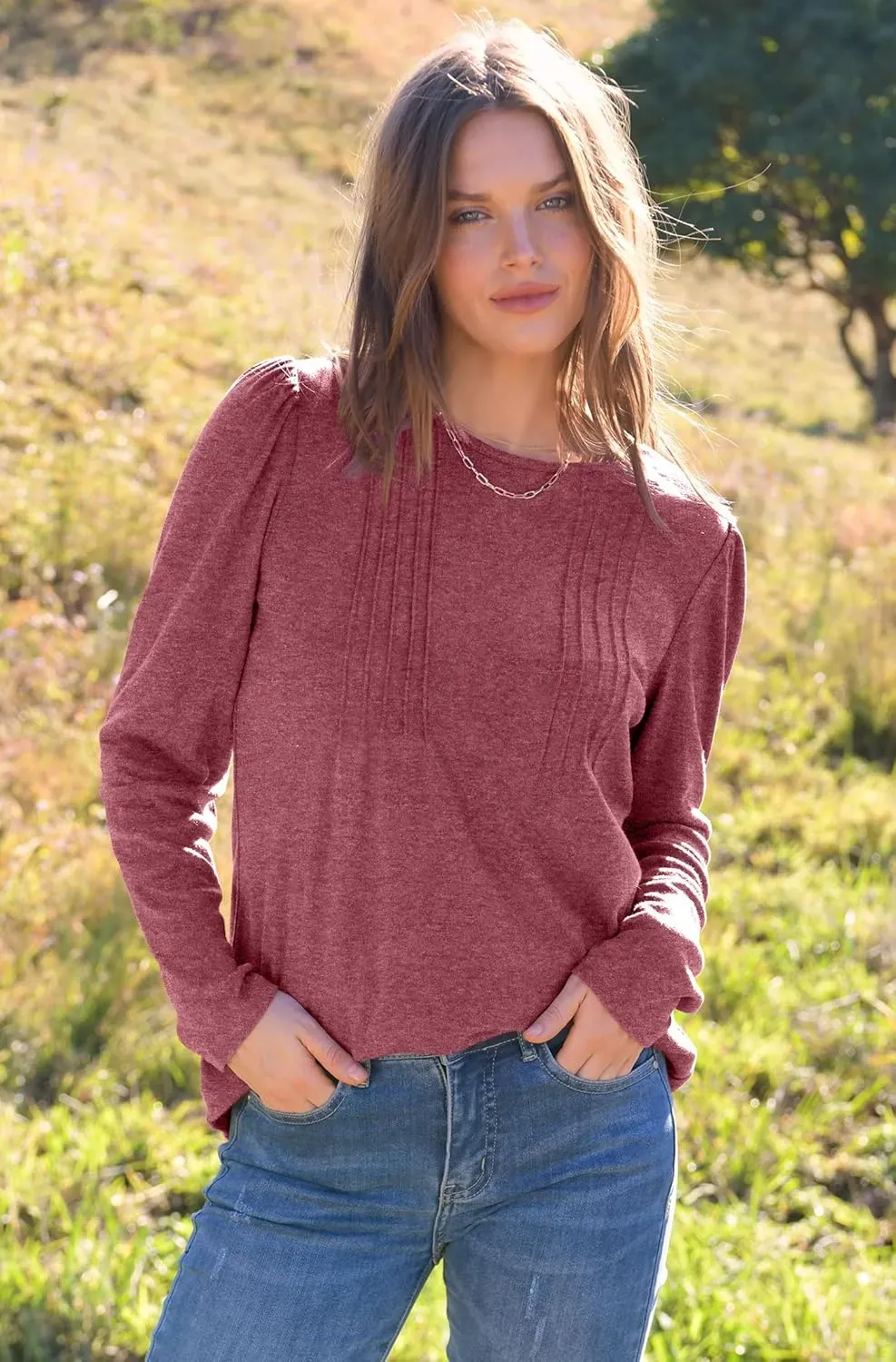 WIHOLL Blouses for Womens Dressy Casual 2024 Fall Tops Long Sleeve Shirts Loose Fit Tunics