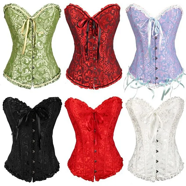 Corset Women's Corsets Trachtenmieder Christmas Halloween Wedding Party Birthday Party Plus Size Black White Wine Country Bavarian Overbust Corset Hook & Eye Lace Up Tummy Control Push Up Jacquard