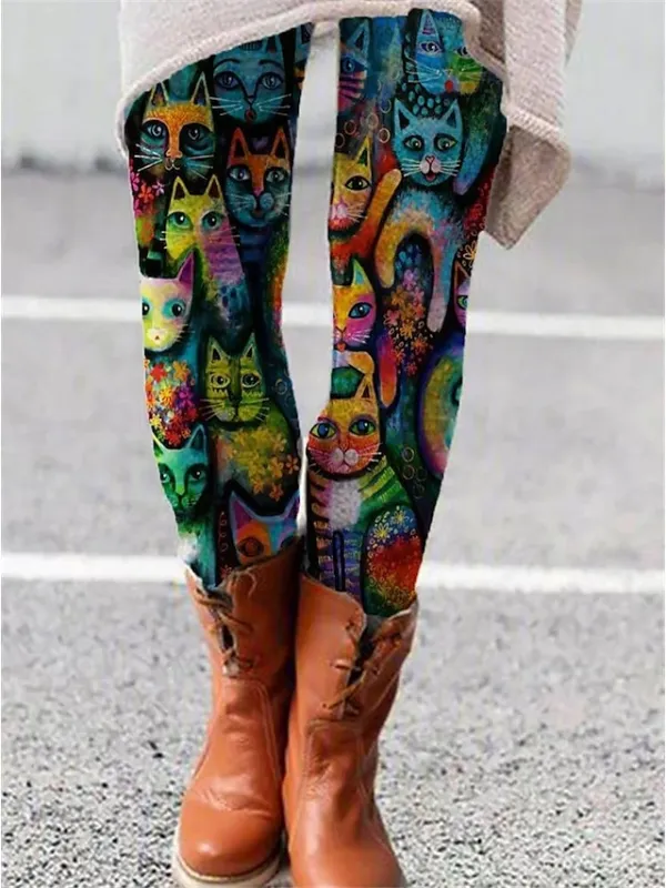 Women's Fleece Lined Leggings Warm Full Length Winter Leggings Print High Elasticity Mid Waist Fashion Tights Halloween Daily Colors Blue S M Winter