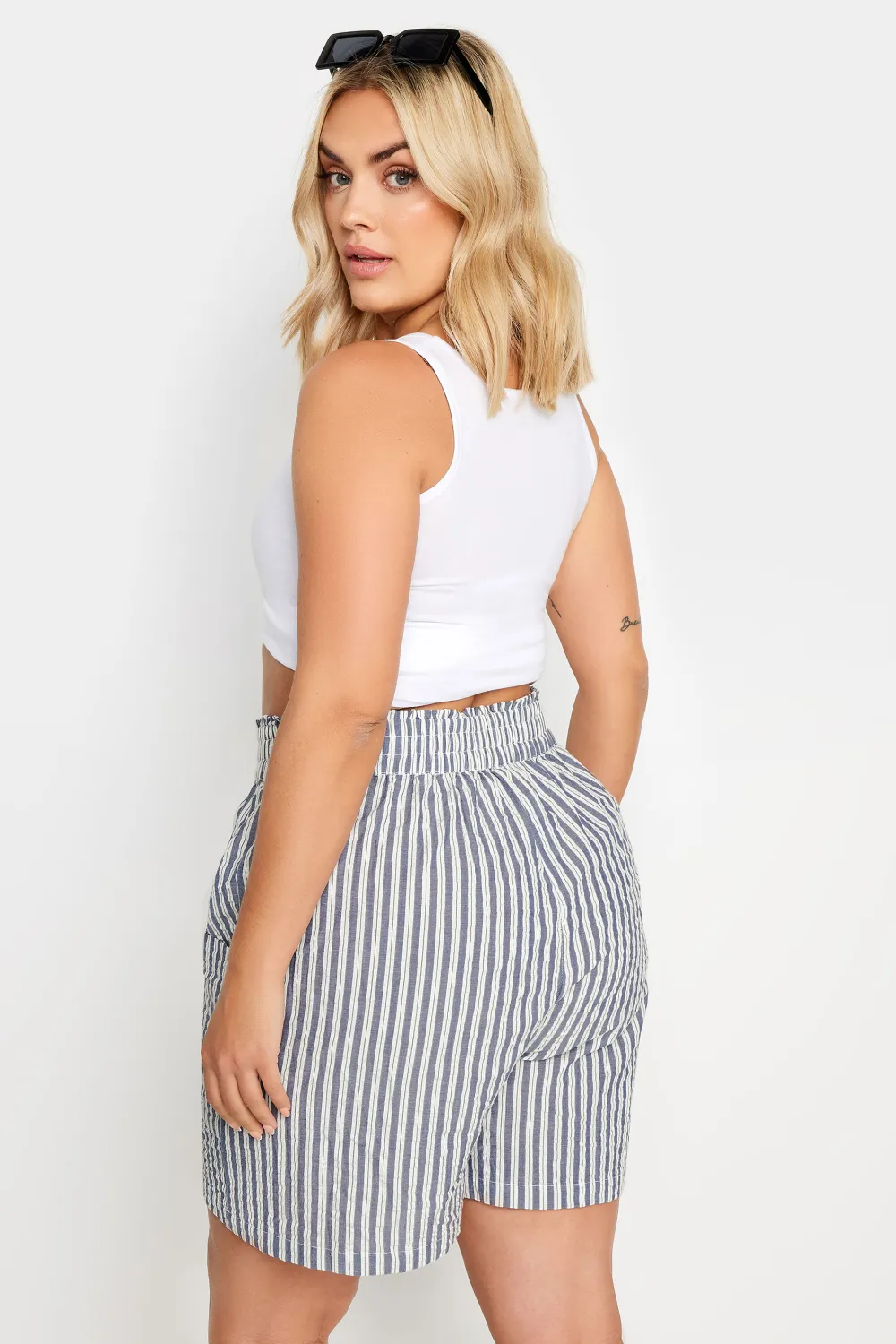 YOURS Curve Blue Striped Shorts
