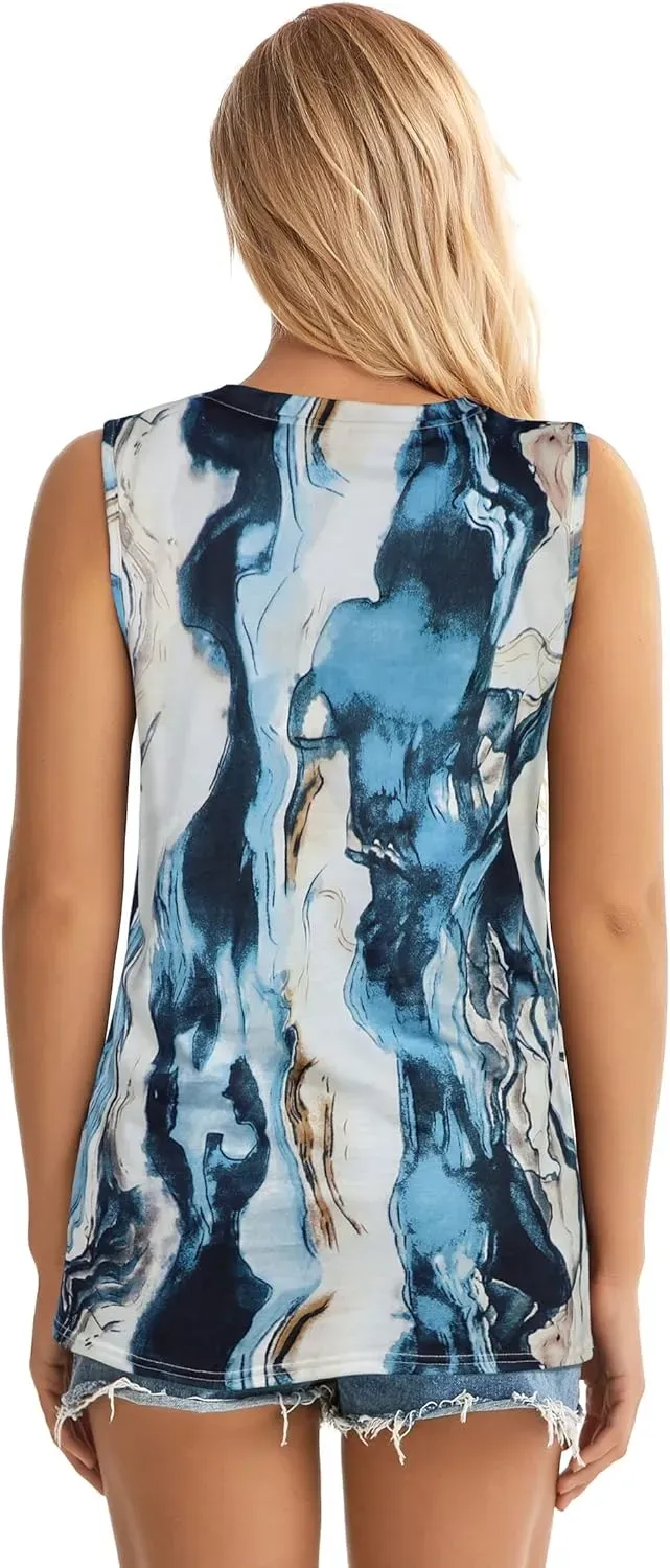 Summer Tops for Women Sleeveless V Neck Tshirt Loose Fit Casual Tank Tunic Blouse