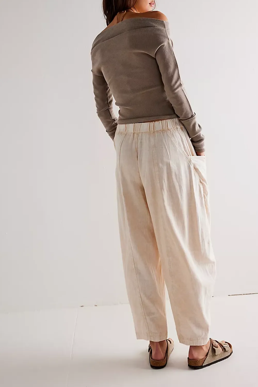 Washed Pull-On Barrel Pants