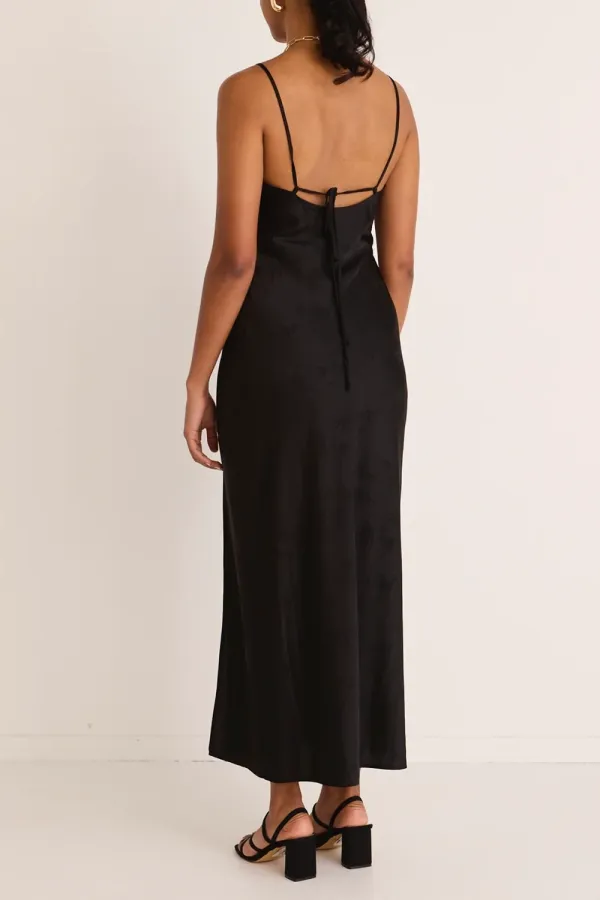 Black Jacquard Satin Strappy Maxi Dress