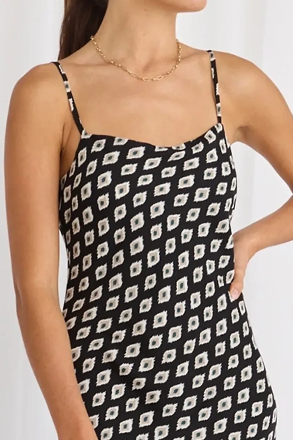 Strappy Black Geo Print Pattern Maxi Dress