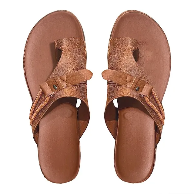 Women's Sandals Orthopedic Sandals Bunion Sandals Plus Size Daily Beach Summer Buckle Flat Heel Casual Faux Leather Loafer Solid Colored Black Brown Gray