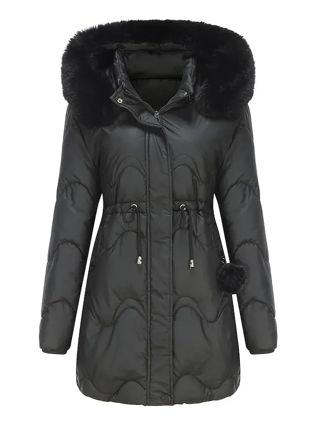 Women's Parka Puffer Jacket Winter Coat Zip up Hooded Coat with Fur Collar Drawstring Thermal Warm Heated Coat Removable Hood Fall Outerwear with Pockets Warm Classic Long Sleeve Light Blue Pink Black