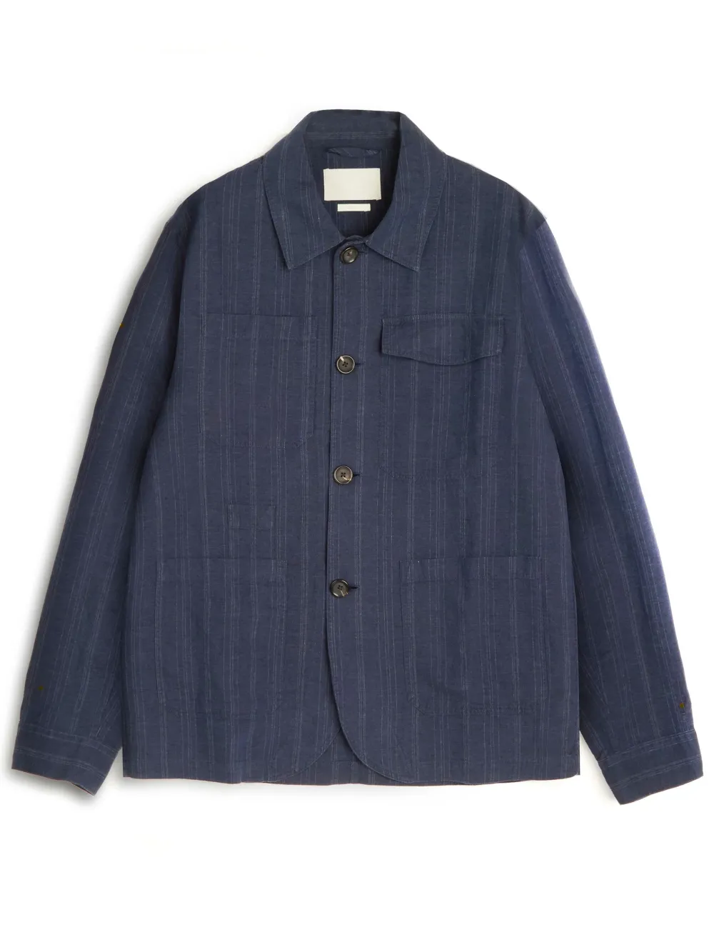 Blue Long Sleeve Cotton-Linen Jacket