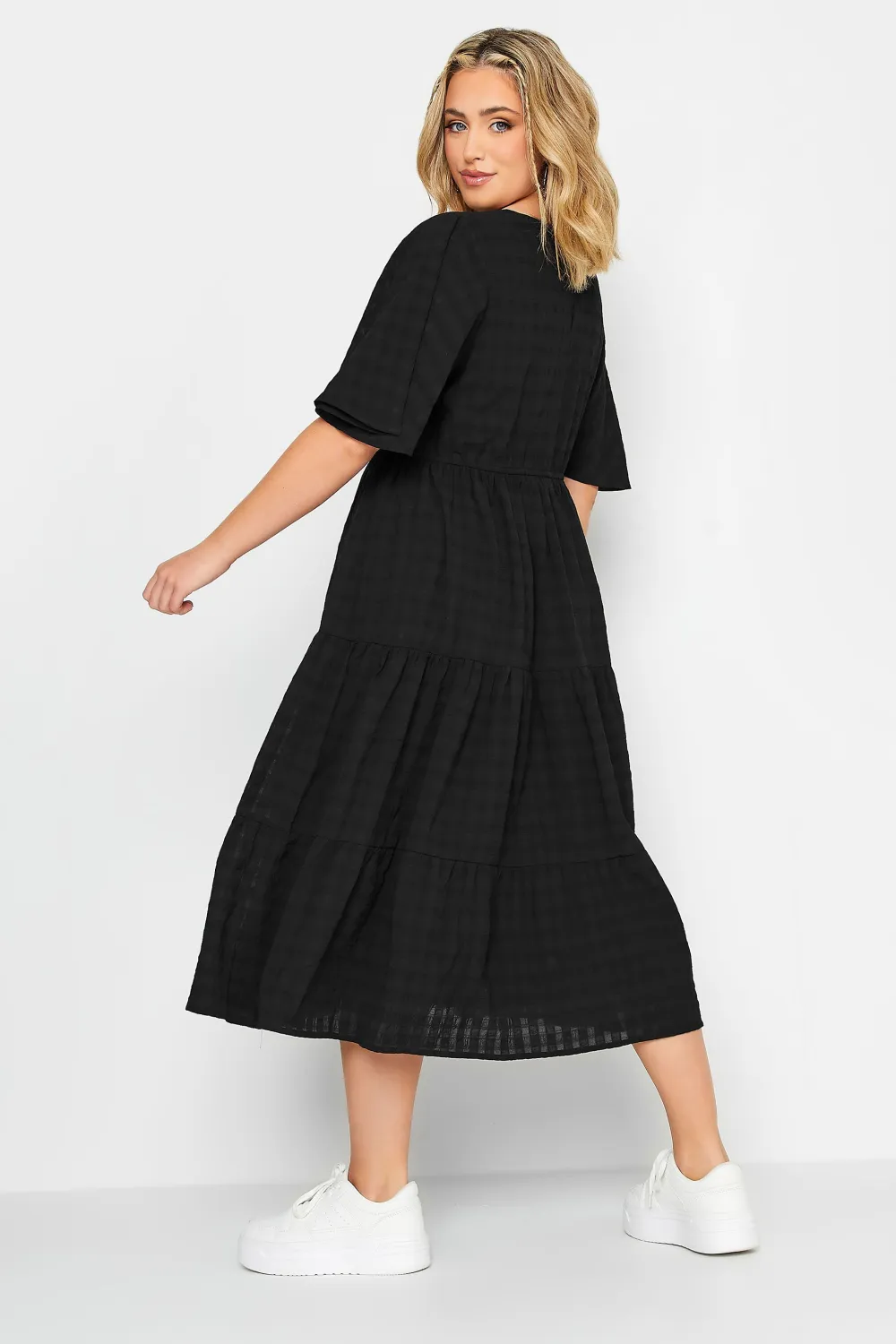 YOURS Curve Black Textured Tiered Smock Dress