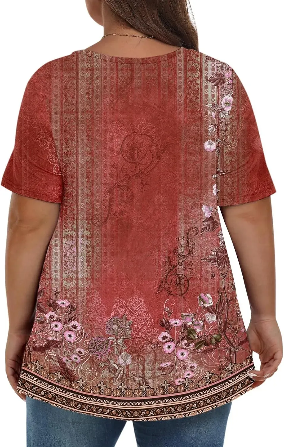 Plus Size Tops for Women Dressy Short Sleeve V Neck Shirts for Women Summer Tops for Women 2024 Floral Print Top