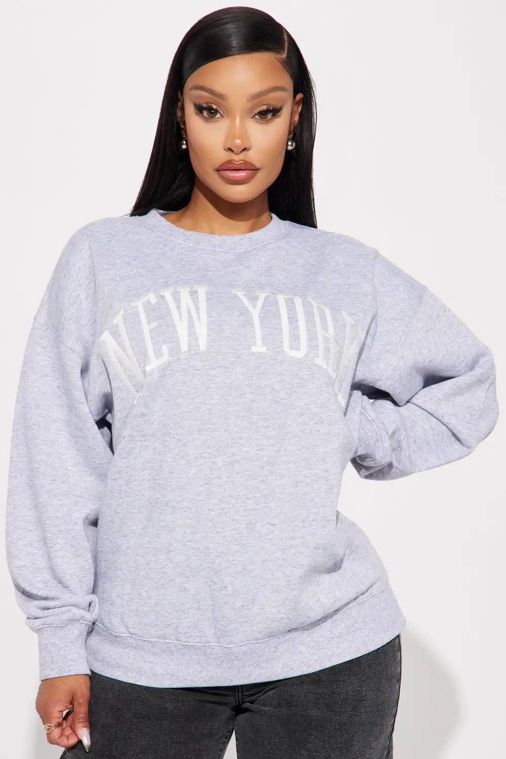 New York Embroidered Screen Sweatshirt - Heather Grey