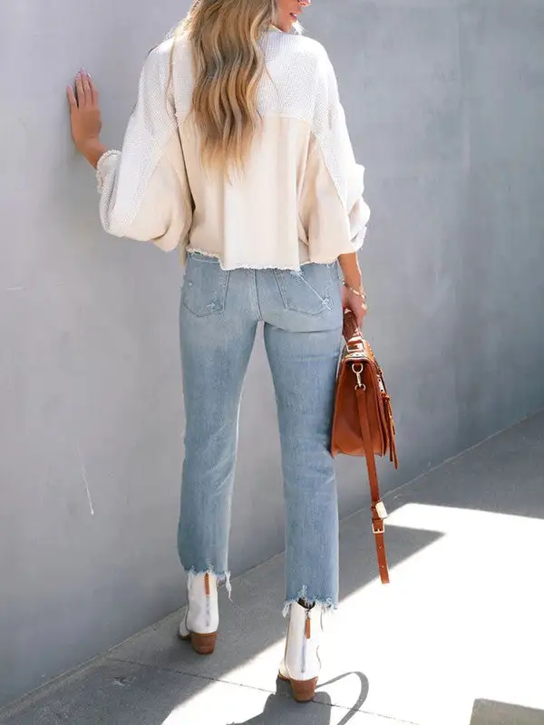 Waffle Patchwork Buttons Wash Jacket