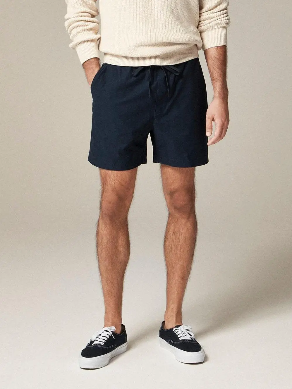Dark Navy Twill Drawstring Shorts