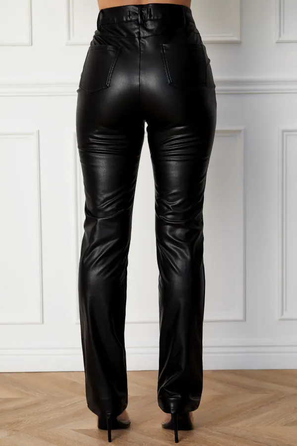 Black Vegan Leather Straight Leg Pants