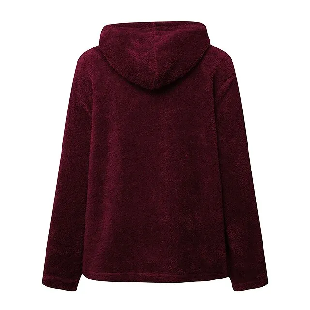 Women's Plus Size Loungewear Top Fluffy Pajama Fuzzy Pure Color Warm Simple Plush Home Daily Vacation Fleece Hoodie Long Sleeve Fall Winter Black White