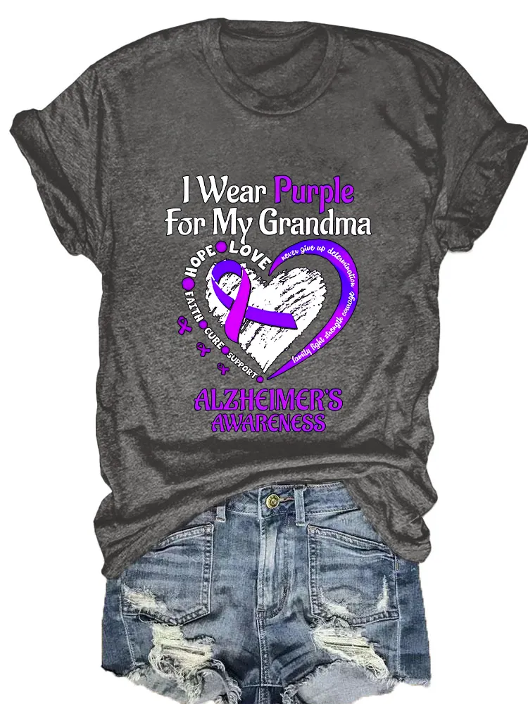 Women'S I Wear Purple For My Grandma Alzheimer'S Awareness Round-Neck T-Shirt