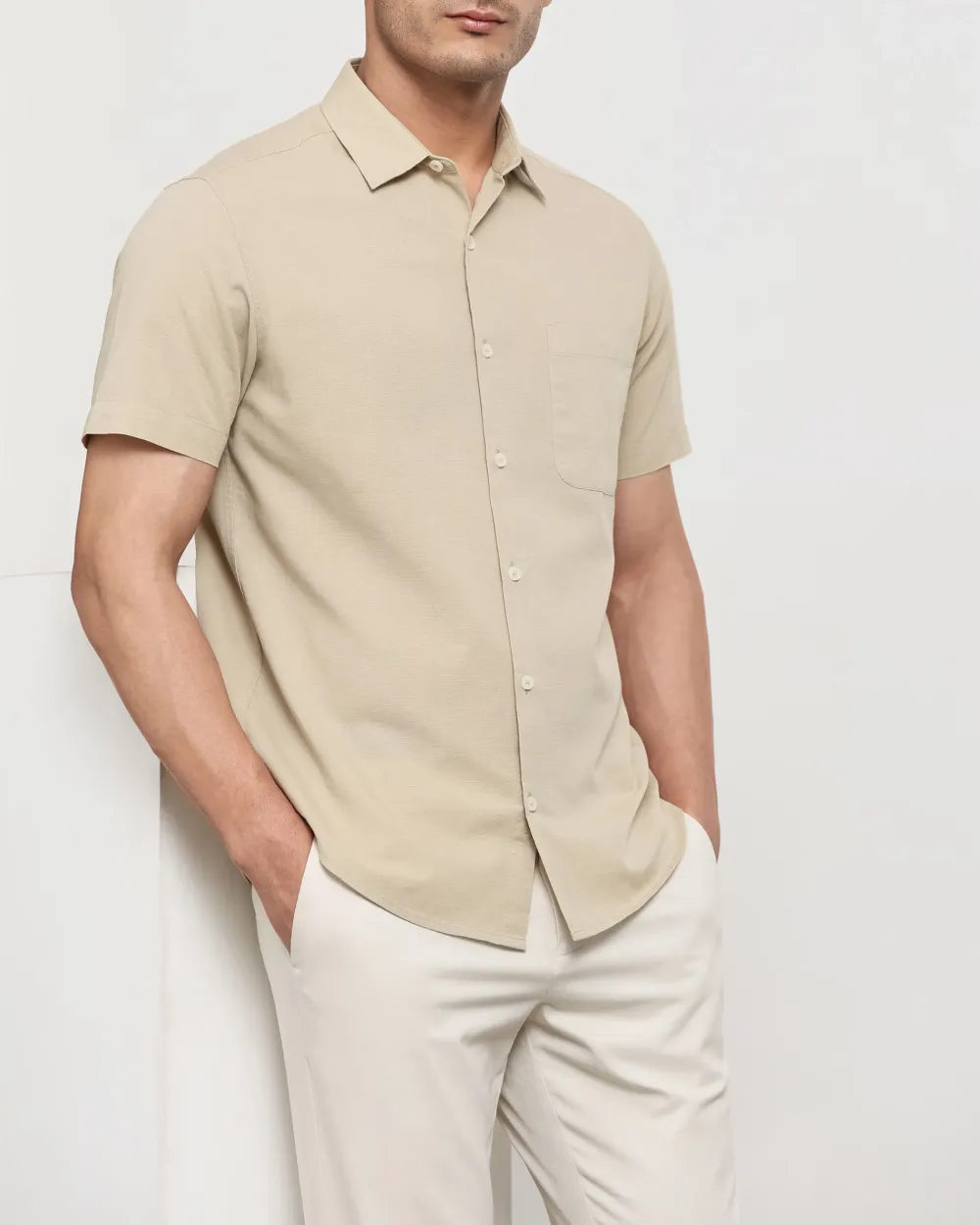 Simple And Soft Slim-Fit Breathable Beige Shirt