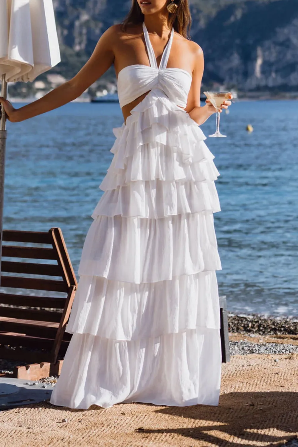 White Ruffle Maxi Dress