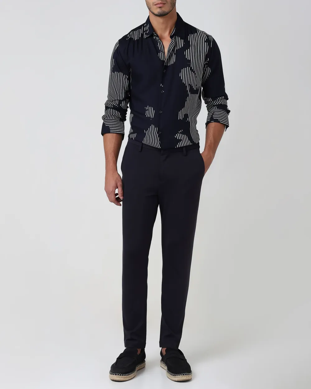 Classic Versatile Soft Slim-Fit Straight-Leg Navy Trousers