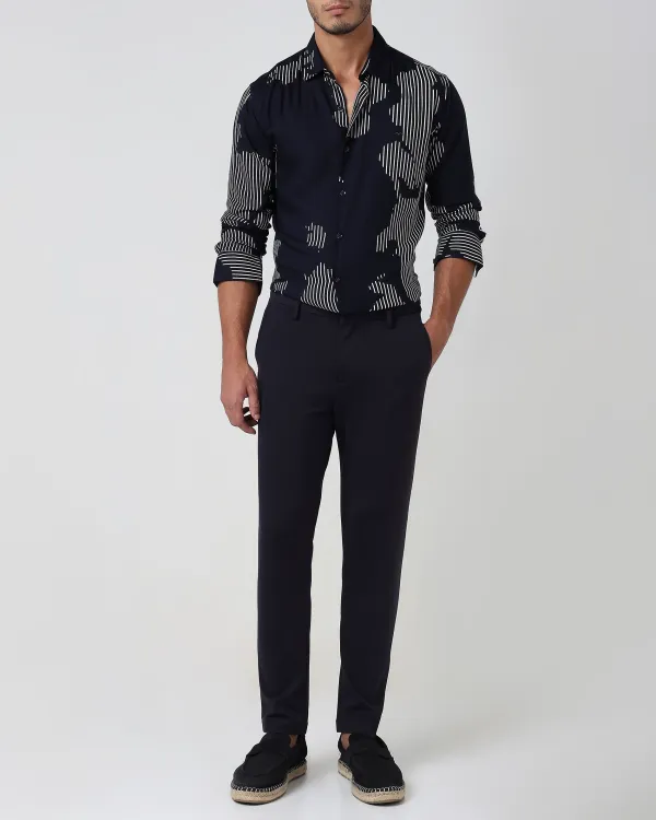 Classic Versatile Soft Slim-Fit Straight-Leg Navy Trousers
