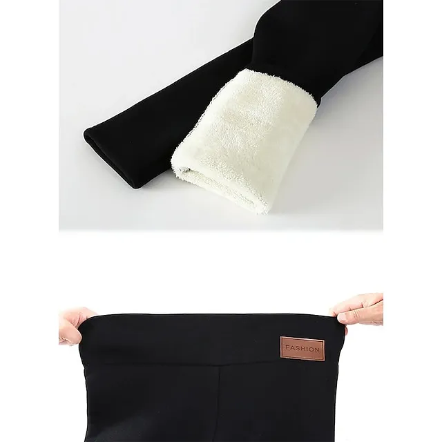 Women‘s Fleece Lined Leggings Winter Leggings Thermal Warm High Elasticity Yoga Fitness Gym Workout Tights Dark Grey Black Dark Black Sports Activewear  / Athletic / Athleisure