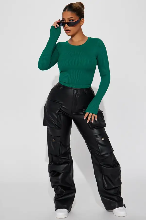 Jaclyn Cropped Long Sleeve Top - Teal