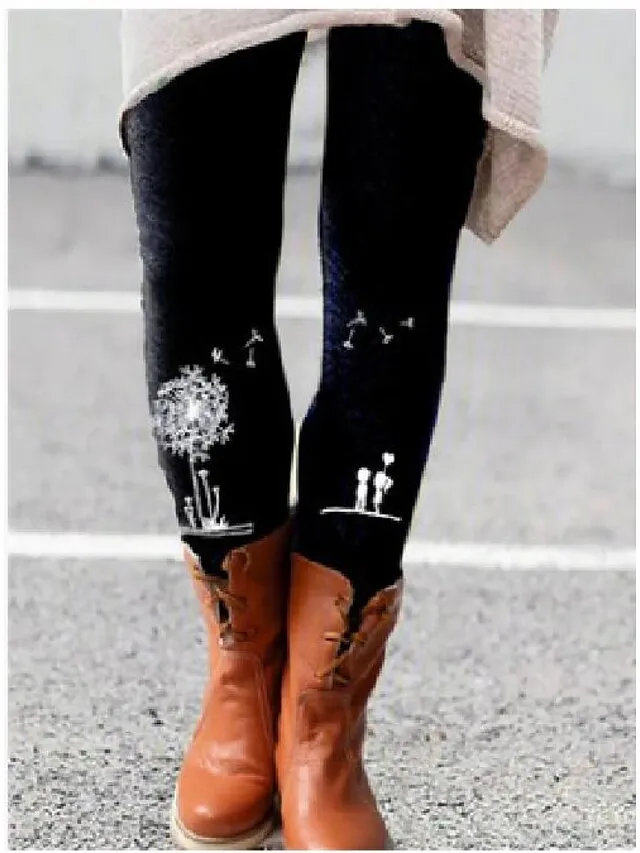 Women's Fleece Lined Leggings Warm Full Length Winter Leggings Print High Elasticity Mid Waist Fashion Designer Halloween Daily 1 2 S M Winter