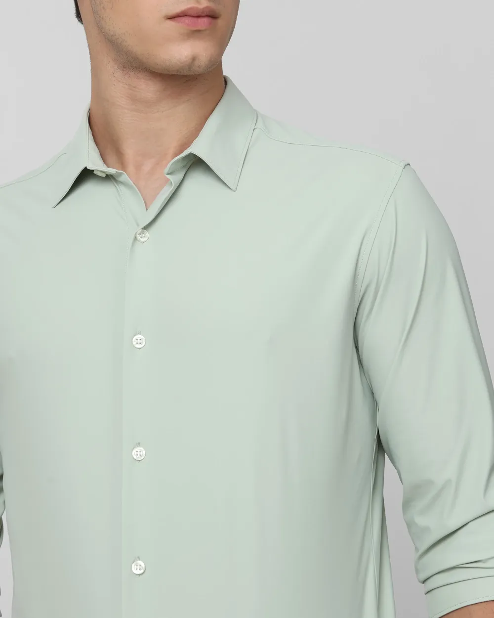 Leisure Soft And Comfortable Slim-Fit Dark Light Green Shirt