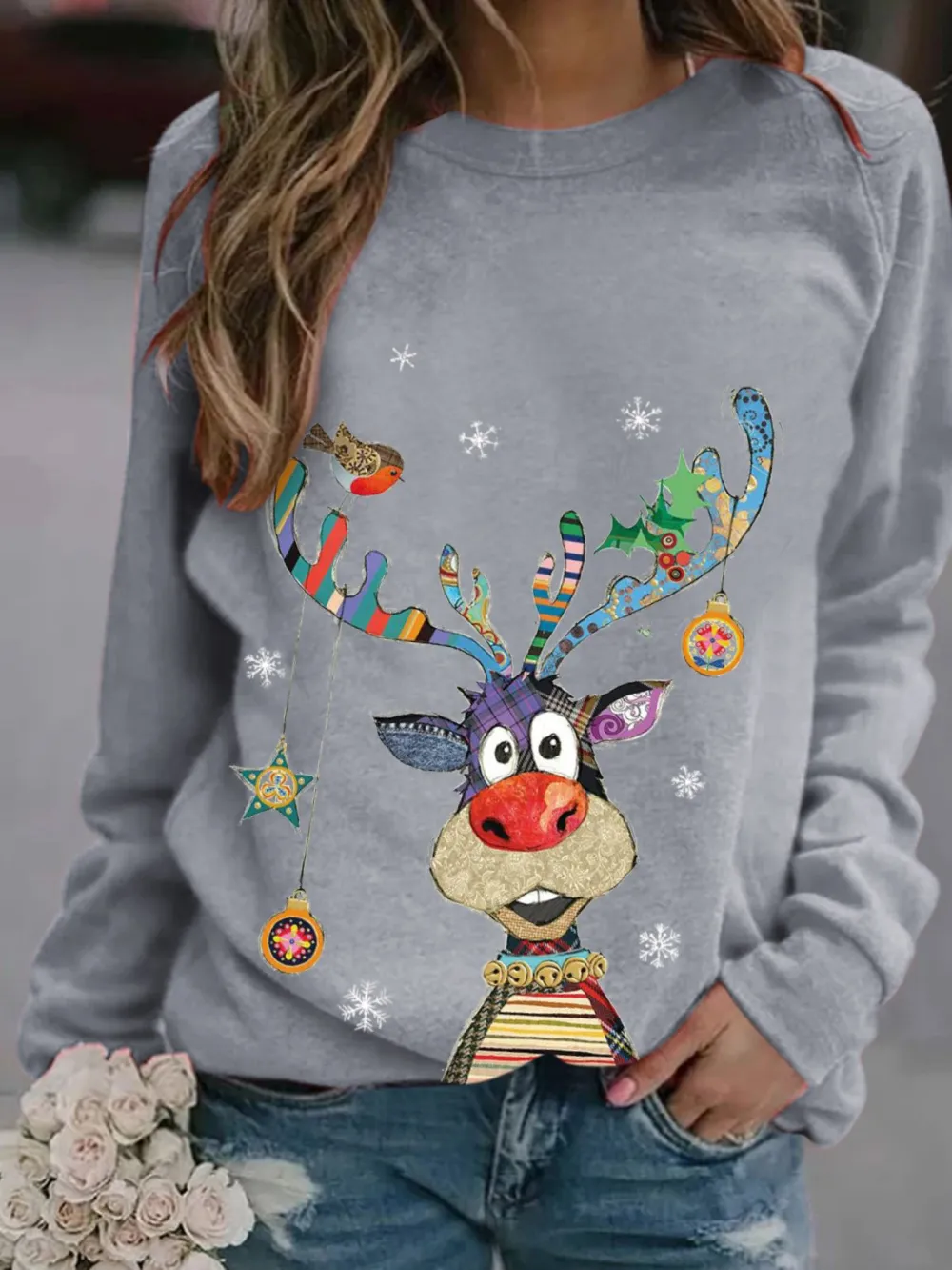 Women Long Sleeve Scoop Neck Printed Graphic Top