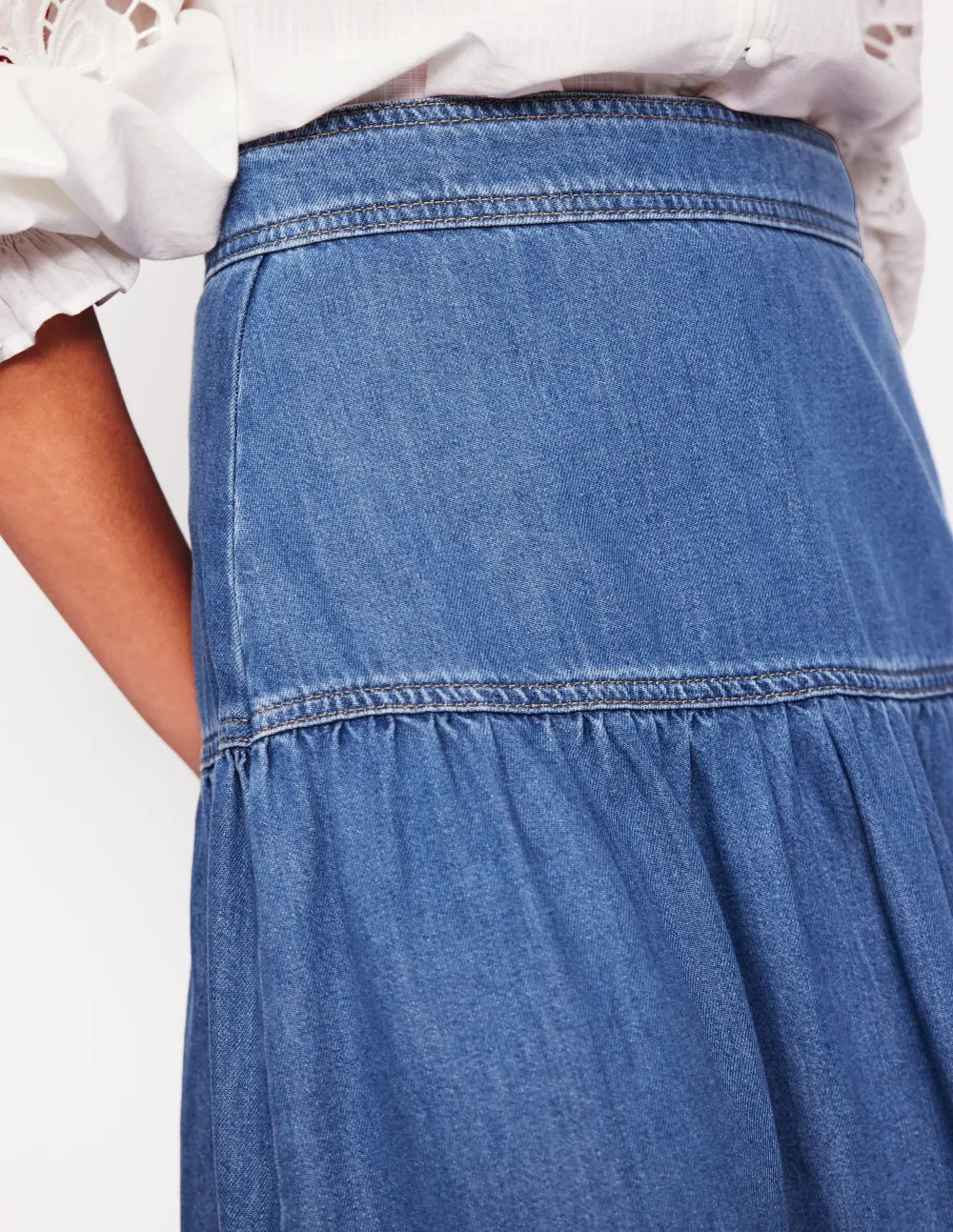 Detail Denim Midi Skirt