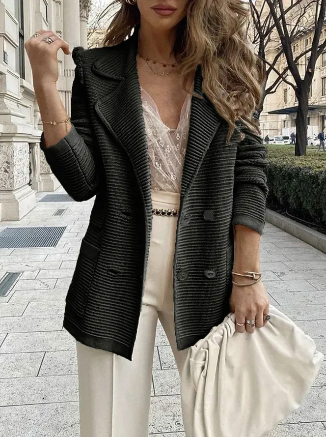 Double-breasted grain texture casual chic blazer