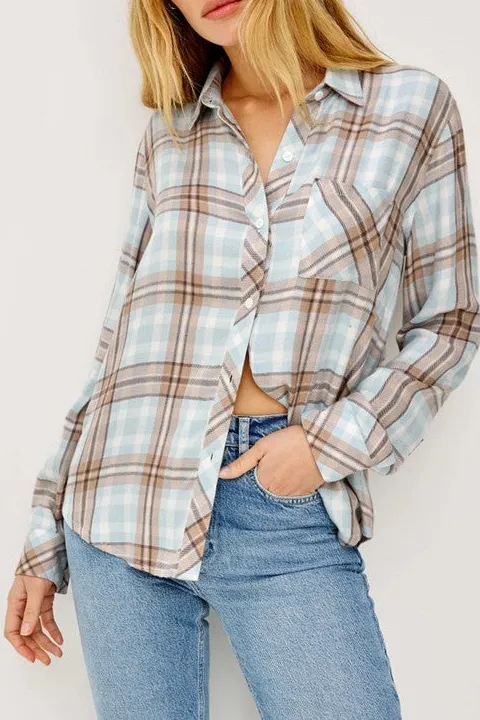 Beige Plaid Flannel Button Down Shirt
