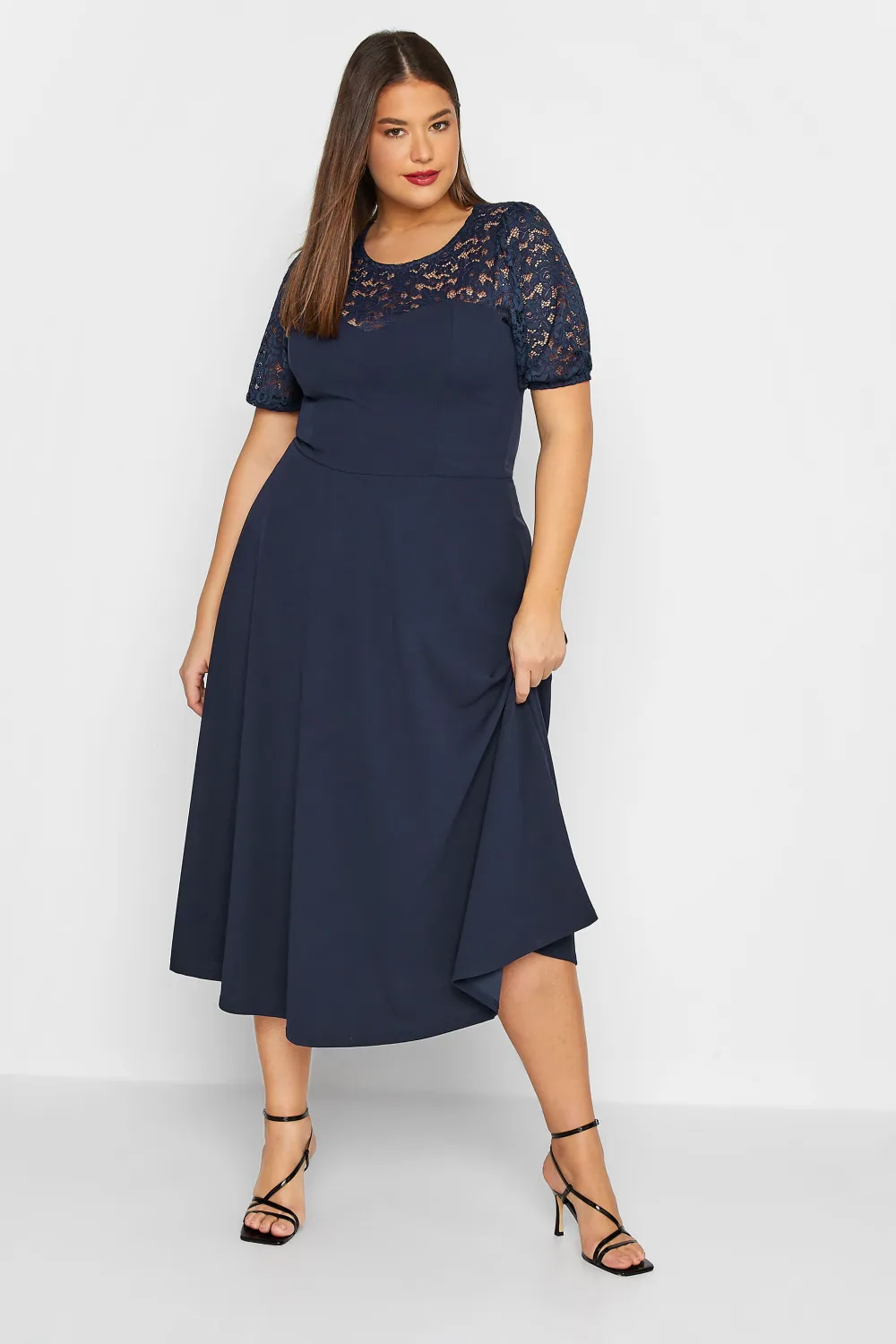 LTS Tall Dark Blue Lace Midi Dress