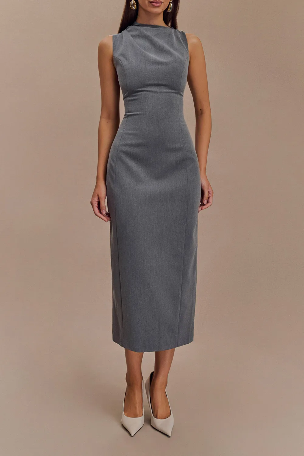 Casual Style Draped Stretch Crepe Maxi Dress