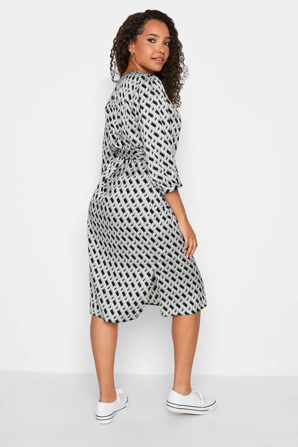 M&Co Black Geometric Print Satin Tunic Dress
