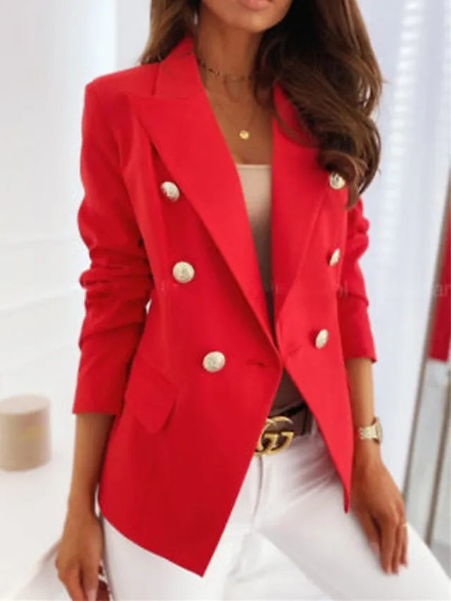 Women's Blazer Office Formal Button Pink Fall Windproof Streetwear Double Breasted Lapel Outerwear Long Sleeve Summer Black S