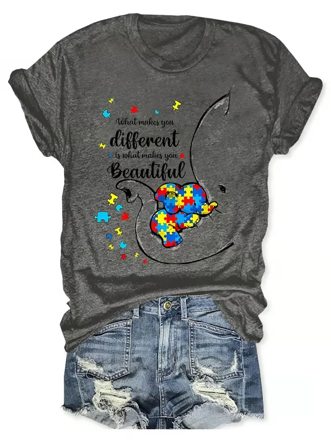 Women'S T-Shirt Autism Awareness What Makes You Different Print T-Shirt