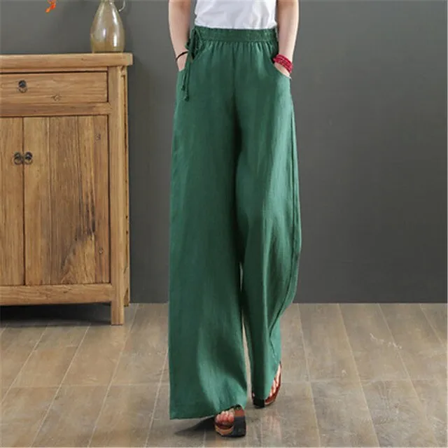 Women's Wide Leg Pants Trousers Baggy 100% Cotton Baggy Mid Waist Fashion Streetwear Office Work Black White S M Autumn / Fall Spring & Summer