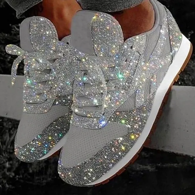 Women's Trainers Athletic Shoes Sneakers Sequins Plus Size Bling Bling Sneakers Outdoor Daily Summer Sequin Platform Flat Heel Round Toe Sporty Classic Casual Tennis Shoes Walking Mesh Lace-up Color