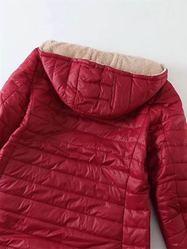 Women's Parka Quilted Coat Fleece Lined Sherpa Jacket Fall Long Coat Winter Puffer Jacket Windproof Warm Heated Coat Stylish Casual Jacket Long Sleeve Plain Full Zip Black