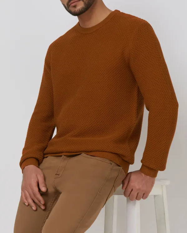 Comfortable Soft Daily Slim Rust Cotton Sweater