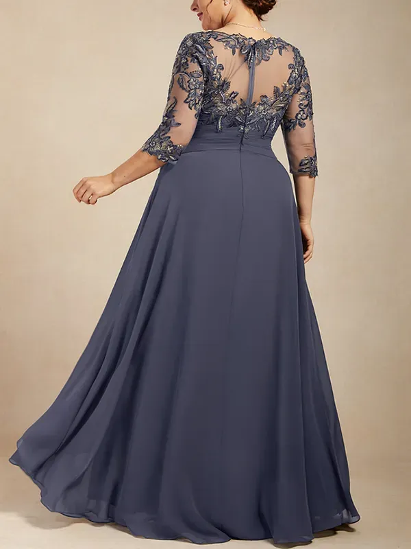 Round Neck Lace Solid Color Gown Maxi Dress