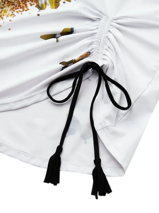 Vacation Abstract Printing V Neck Tankinis Two-Piece Set